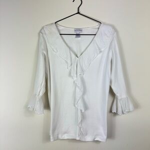 Soft Surroundings White Ruffled V-Neck Top Sz L
